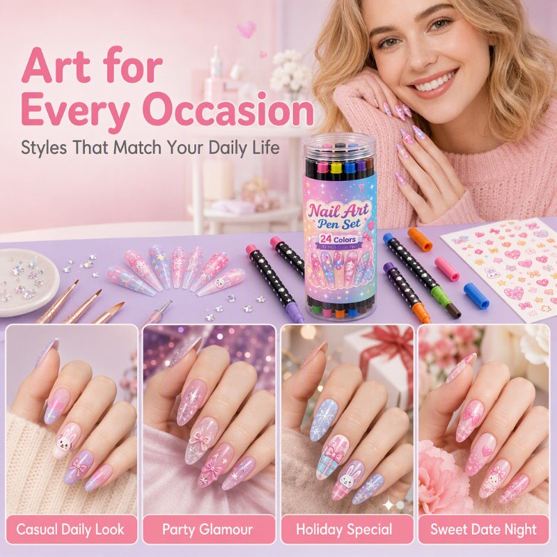 🎃 Halloween Special Sale! 🔥 35K+ Sold! 💅 24-Color Dual-Tip Nail Art Pens – DIY Halloween Manicure Kit 🎁