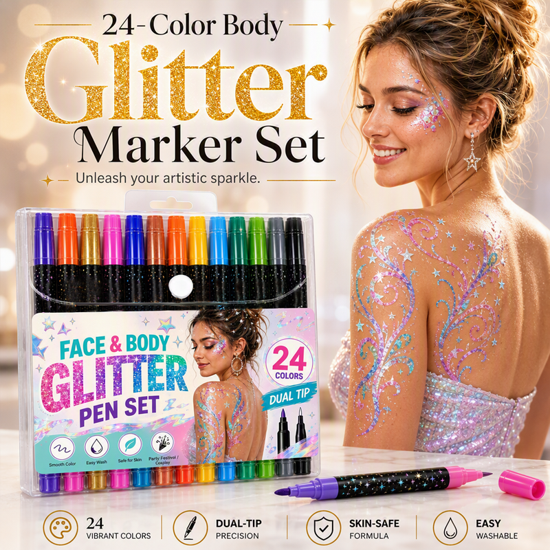 🎃 Halloween Special Sale! 🔥 35K+ Sold! 💅 24-Color Dual-Tip Face & Body Glitter Markers ✨