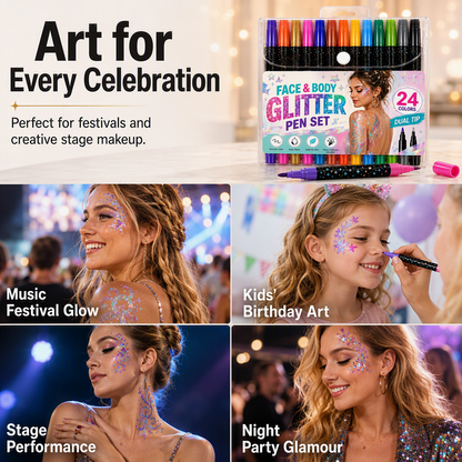🎃 Halloween Special Sale! 🔥 35K+ Sold! 💅 24-Color Dual-Tip Face & Body Glitter Markers ✨