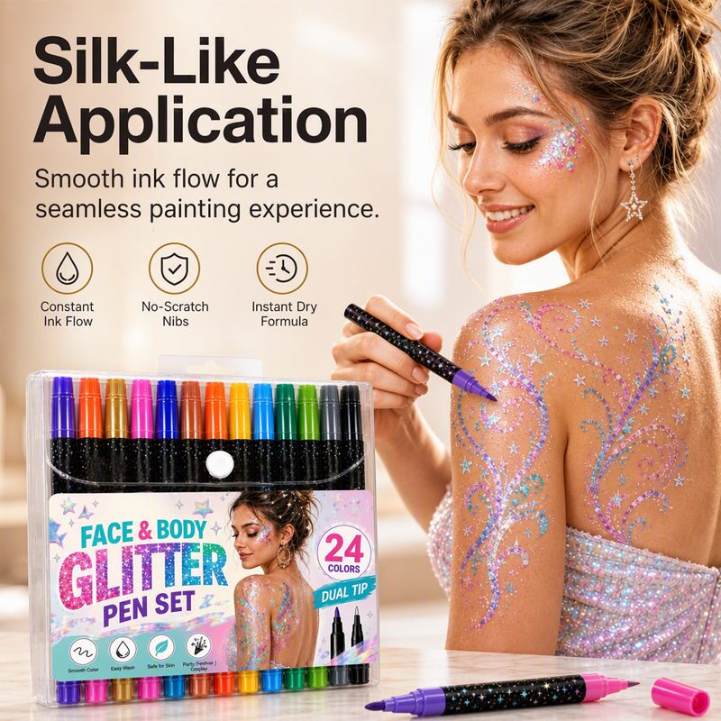 🎃 Halloween Special Sale! 🔥 35K+ Sold! 💅 24-Color Dual-Tip Face & Body Glitter Markers ✨