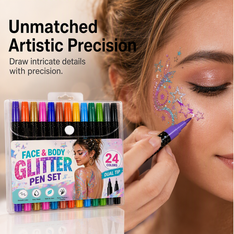 🎃 Halloween Special Sale! 🔥 35K+ Sold! 💅 24-Color Dual-Tip Face & Body Glitter Markers ✨