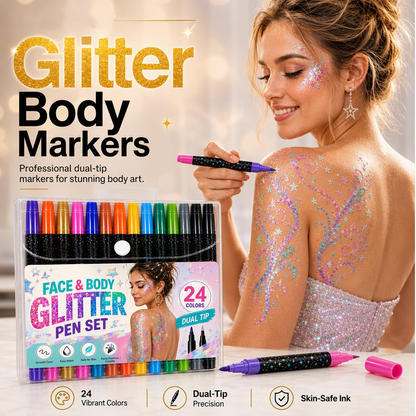 🎃 Halloween Special Sale! 🔥 35K+ Sold! 💅 24-Color Dual-Tip Face & Body Glitter Markers ✨