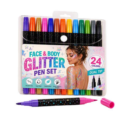 🎃 Halloween Special Sale! 🔥 35K+ Sold! 💅 24-Color Dual-Tip Face & Body Glitter Markers ✨
